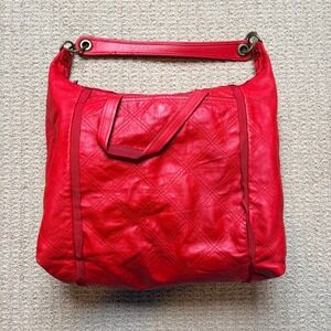 Lanvin Paris Red Quilted Leather Hobo Shoulder Bag Made in Italy Brass Hardware